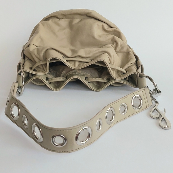 JLO by Jennifer Lopez Pleated Leather with silver Grommet Bucket Bag - Picture 11 of 12